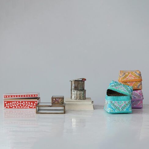 Creative Co-Op Decorative Mixed Material Storage Horn Inlay, Red and White Box, Orange in Saudi Arabia