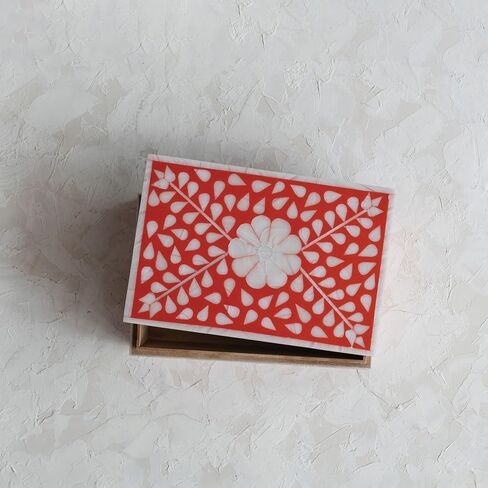 Creative Co-Op Decorative Mixed Material Storage Horn Inlay, Red and White Box, Orange in Saudi Arabia