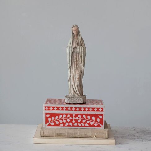 Creative Co-Op Decorative Mixed Material Storage Horn Inlay, Red and White Box, Orange in Saudi Arabia