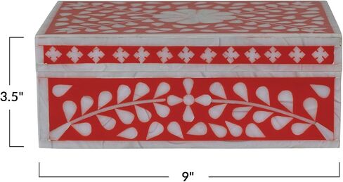 Creative Co-Op Decorative Mixed Material Storage Horn Inlay, Red and White Box, Orange in Saudi Arabia