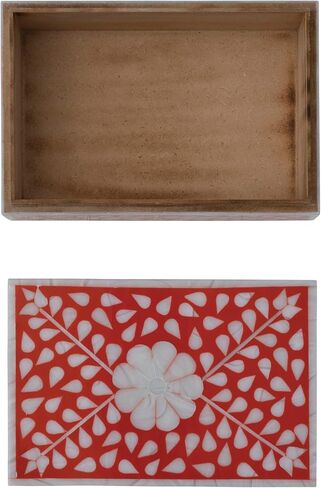 Creative Co-Op Decorative Mixed Material Storage Horn Inlay, Red and White Box, Orange in Saudi Arabia