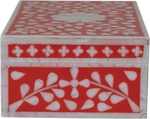 Creative Co-Op Decorative Mixed Material Storage Horn Inlay, Red and White Box, Orange in Saudi Arabia