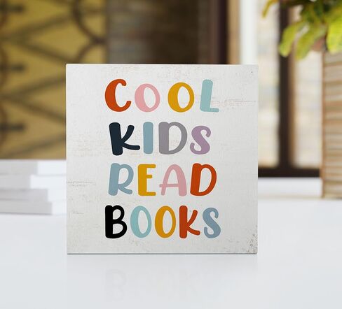 قراءة علامة، قراءة علامة الزاوية، بارد الأطفال قراءة الكتب صندوق خشبي علامة ديكور مكتب، ريفي علامة كتلة خشبية لغرفة القراءة الفصول الدراسية زاوية جدار الطاولة الجرف ديكور 5x5 بوصة in Kuwait