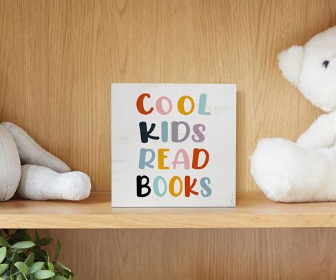 قراءة علامة، قراءة علامة الزاوية، بارد الأطفال قراءة الكتب صندوق خشبي علامة ديكور مكتب، ريفي علامة كتلة خشبية لغرفة القراءة الفصول الدراسية زاوية جدار الطاولة الجرف ديكور 5x5 بوصة in Kuwait