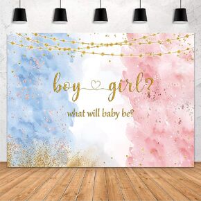 MEHOFOND 7x5ft Baseball or Bows Gender Reveal Backdrop Baseball or Bows Party Decoration Baby Shower Photography Background Watercolor Blue or Pink He or She Pregnancy Reveal Surprise Party Banner
