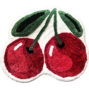 Forssils Cherry Bath Mat for Bathroom, Non Slip Cute Bath Mats Fruit Shaped Absorbent Bath Rugs Bathroom Tub Plush Shower Rugs Washable Carpet for Kid's Room (Cheery)