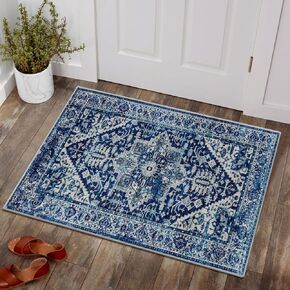 Lahome Boho Entryway Rug - 2x3 Small Throw Kitchen Rugs Washable Area Rugs for Bedroom Non-Slip Low-Pile Kitchen Mats Black Oriental Indoor Doormat Carpet for Entrance Bathroom Laundry Living Room