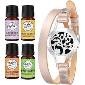 طقم موزع سوار من الجلد من Wild Essentials Arbol Tree Essentials، مجموعة هدايا، لافندر، عشبة الليمون، النعناع، ​​زيوت البرتقال، 12 وسادة، مجوهرات عطرية متغيرة الألوان قابلة للتخصيص، علاج عطري in Kuwait