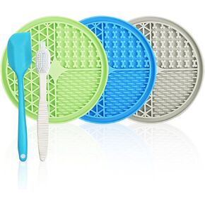 Zaruatu 3 PCS Licking Mat for Dog & Cat Slow Feeder Dog Lick Mat with Suction Cups Anxiety Relief Boredom Reducer Treat Dispenser Premium Silicone with Free Spatula Food Grade and BPA-Free (Circular) in Kuwait