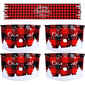 4 Pcs Christmas Covers for Chairs Buffalo Chair Covers with Red Black Buffalo Plaid Table Runner Christmas Dining Chair Cover Santa Hat Slipcover Xmas Chair Back Cover for Holiday Party Decoration in Saudi Arabia