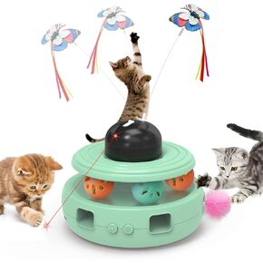 doopo Cat Toys 5 in 1 Automatic Interactive Kitten Toy, Laser Pointer, Catnip, Track Balls, Fluttering Butterfly, Moving Ambush Feather, Dual Power Supplies, Cat Toys for Bored Indoor Adult Cats Dogs in Kuwait