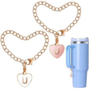 OriJoy Letter Charm Accessories for Stanley Cup, 2PCS Name ID Letter Handle Charm for Stanley/Simple Modern Tumbler, Heart Shape Initial Identification Charms