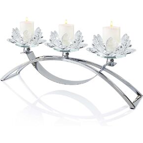 Tabletop Flower Crystal Candelabra with 3arm,Decorative Crystal Lotus Flower Candle Holder,Table Décor for Pillar candle1.5''(Gold)
