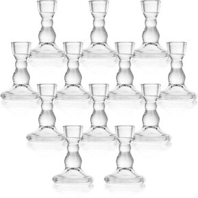 12pcs Glass Taper Candle Holders, Retro Nordic Style, Elegant Glass Candlesticks for Table Centerpieces, Dinner, Festival, Wedding, Party Decor, Fit 0.78’’ Thick Candles in Kuwait