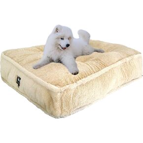 سرير مستطيل الشكل للحيوانات الأليفة والكلاب من بيسي آند بارني متوسط الشعر الطبيعي الفاخر الفاخر من الفرو الصناعي المخملي للغاية (مقاسات متعددة) in Kuwait