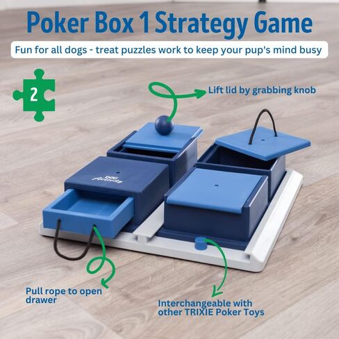 TRIXIE Poker Box 1 Strategy Game, Intermediate Dog Puzzle Toy, Level 2 Activity, Treat Puzzle, Interactive Play, Enrichment in Kuwait