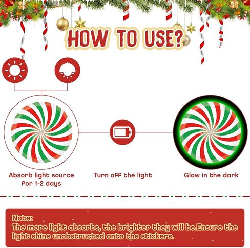 Pasimy 43 Pcs Glow in The Dark Christmas Floor Decals Large Size Christmas Peppermint Wall Stickers Christmas Candy Window Decals for Xmas Holiday Party Decorations, Green Luminous in Saudi Arabia