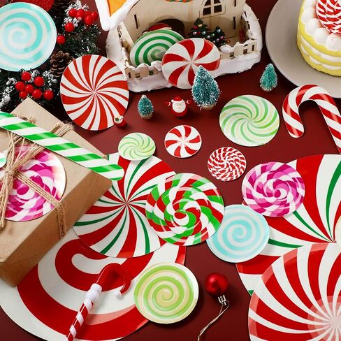 Pasimy 43 Pcs Glow in The Dark Christmas Floor Decals Large Size Christmas Peppermint Wall Stickers Christmas Candy Window Decals for Xmas Holiday Party Decorations, Green Luminous in Saudi Arabia