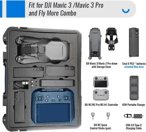 شنطة حمل صلبة مافيك 3 برو من نويتي لطائرة درون دي جيه اي مافيك 3/مافيك 3 برو، حافظة درون مقاومة للماء تناسب وحدة تحكم RC/RC برو/RC-N1، بطارية مافيك 3، فلاتر ان دي، كومبو فلاي مور in Kuwait