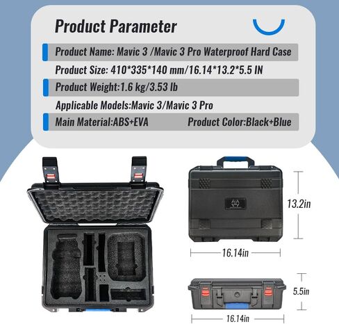 شنطة حمل صلبة مافيك 3 برو من نويتي لطائرة درون دي جيه اي مافيك 3/مافيك 3 برو، حافظة درون مقاومة للماء تناسب وحدة تحكم RC/RC برو/RC-N1، بطارية مافيك 3، فلاتر ان دي، كومبو فلاي مور in Kuwait