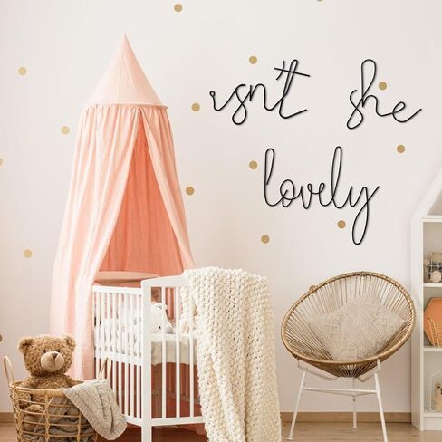Ajqiomh Isn't She Lovely Metal Wall Art، ديكور جدار حضانة طفلة، ديكور حضانة بوهو للفتيات، فن الكلمات ديكور غرفة طفلة لحضانة (ذهبي) in Kuwait