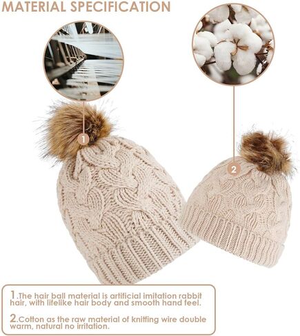 Camidy Kids Winter Beanie Hat, Warm Knitted Pom Beanie Hat Mother Baby Boys Girls Winter Warm Fur Pompom Hat Knit Beanie Hat in Kuwait