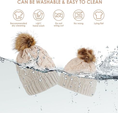 Camidy Kids Winter Beanie Hat, Warm Knitted Pom Beanie Hat Mother Baby Boys Girls Winter Warm Fur Pompom Hat Knit Beanie Hat in Kuwait