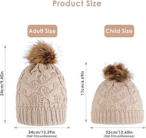 Camidy Kids Winter Beanie Hat, Warm Knitted Pom Beanie Hat Mother Baby Boys Girls Winter Warm Fur Pompom Hat Knit Beanie Hat in Kuwait
