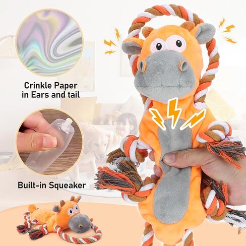 FUNCREVITY Indestructible Squeaky Dog Rope Toys for Big Dogs Tough Chew and Tug Play for Aggressive Chewers Big Breed Crinkle Dog Toy Durable and Interactive Puppy Playtime Large Size in Kuwait