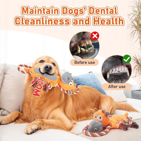 FUNCREVITY Indestructible Squeaky Dog Rope Toys for Big Dogs Tough Chew and Tug Play for Aggressive Chewers Big Breed Crinkle Dog Toy Durable and Interactive Puppy Playtime Large Size in Kuwait