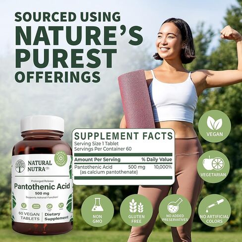 Natural Nutra Time Release Pantothenic Acid 500 mg, Vitamin B5 Supplement Helps Break Down Fat and Carbohydrates, Metabolism and Energy, 60 Vegetarian Tablets (2 Pack) in Saudi Arabia