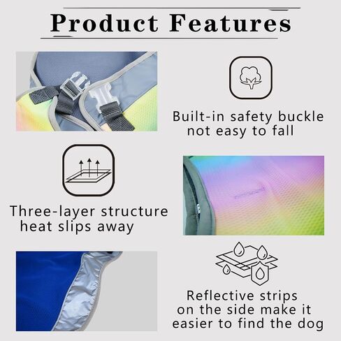 Dog Cooling Vest, Dog Cooling Jacket, Water Evaporative Cooling Vest for Hot Weather, Adjustable for Small to Medium Dog Training (M, Iridescent) in Saudi Arabia