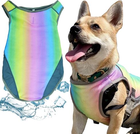 Dog Cooling Vest, Dog Cooling Jacket, Water Evaporative Cooling Vest for Hot Weather, Adjustable for Small to Medium Dog Training (M, Iridescent) in Saudi Arabia