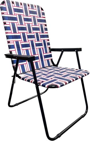 EasyGo Product Portable Patio Retro Style High Back Design Outdoor Webbed Chair for Backyard, Camping, Sporting Events Easy Folding, 2 Pack Blue/Red Stripes in Kuwait