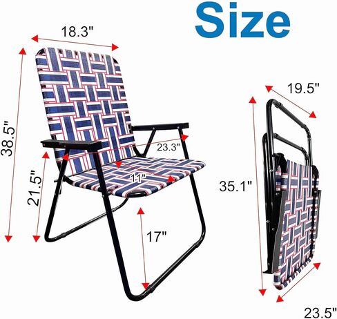EasyGo Product Portable Patio Retro Style High Back Design Outdoor Webbed Chair for Backyard, Camping, Sporting Events Easy Folding, 2 Pack Blue/Red Stripes in Kuwait