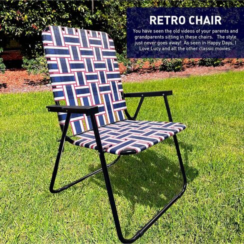 EasyGo Product Portable Patio Retro Style High Back Design Outdoor Webbed Chair for Backyard, Camping, Sporting Events Easy Folding, 2 Pack Blue/Red Stripes in Kuwait