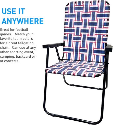 EasyGo Product Portable Patio Retro Style High Back Design Outdoor Webbed Chair for Backyard, Camping, Sporting Events Easy Folding, 2 Pack Blue/Red Stripes in Kuwait