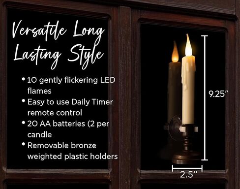 مجموعة Enchanted Spaces مكونة من 10 شموع عاجية عديمة اللهب بمؤقت يومي مع حامل شموع برونزية قابلة للإزالة، 20 بطارية AA، جهاز تحكم عن بعد مع مؤقت يومي، أكواب شفط للنافذة in Kuwait