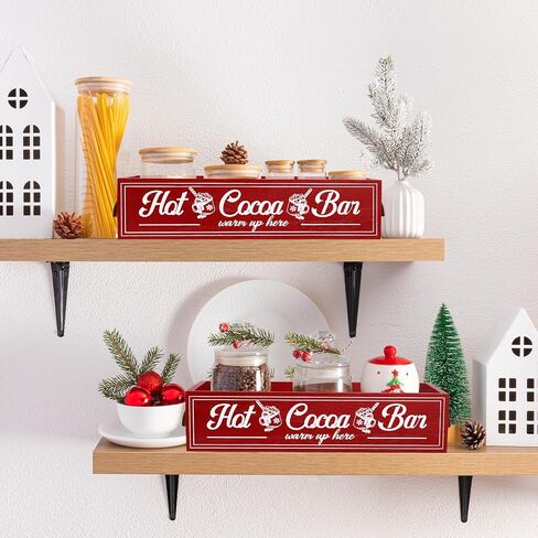 TURSTIN عيد الميلاد الساخن الكاكاو بار الخشب صندوق تخزين ريفي مزرعة الكاكاو الساخن بار الملحقات مع مقبض ديكور عيد الميلاد الخشب صناديق تخزين صندوق منظم تخزين العلبة عيد الميلاد صندوق حامل مفتوح للمنزل in Kuwait