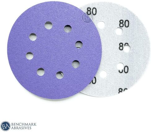 Benchmark Abrasives 5" Premium Ceramic 8 Holes Film Backed Hook and Loop Discs for Sanding of Metals Non-Ferrous Metals Wood Plastic Fiberglass (Pack of 50) - 120 Grit in Saudi Arabia