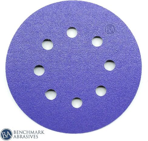 Benchmark Abrasives 5" Premium Ceramic 8 Holes Film Backed Hook and Loop Discs for Sanding of Metals Non-Ferrous Metals Wood Plastic Fiberglass (Pack of 50) - 120 Grit in Saudi Arabia