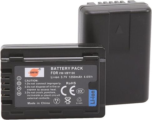 QIAOJINLIN DSTE 3.7V 1250mAh 2-Pack VBY100 بطارية ليثيوم أيون قابلة لإعادة الشحن، بطارية بديلة متوافقة مع كاميرا باناسونيك HC-V110 HC-V110K HC-V110G HC-V110GK-K in Kuwait