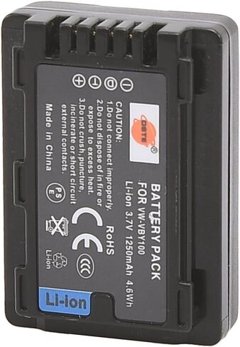 QIAOJINLIN DSTE 3.7V 1250mAh 2-Pack VBY100 بطارية ليثيوم أيون قابلة لإعادة الشحن، بطارية بديلة متوافقة مع كاميرا باناسونيك HC-V110 HC-V110K HC-V110G HC-V110GK-K in Kuwait