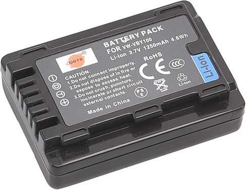 QIAOJINLIN DSTE 3.7V 1250mAh 2-Pack VBY100 بطارية ليثيوم أيون قابلة لإعادة الشحن، بطارية بديلة متوافقة مع كاميرا باناسونيك HC-V110 HC-V110K HC-V110G HC-V110GK-K in Kuwait