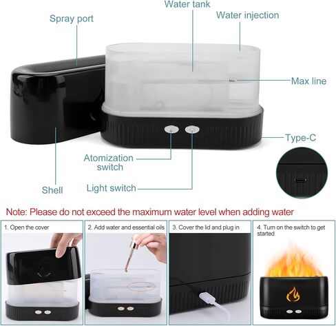 Flame Essential Oil Diffuser, Augot Aroma Diffuser with 5 Colors Changing Flame Light, Air Humidifier Scent Diffuser with No-Water Auto-Off Protection, Noiseless Diffuser for Spa Home Office or Yoga in Kuwait