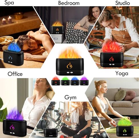 Flame Essential Oil Diffuser, Augot Aroma Diffuser with 5 Colors Changing Flame Light, Air Humidifier Scent Diffuser with No-Water Auto-Off Protection, Noiseless Diffuser for Spa Home Office or Yoga in Kuwait