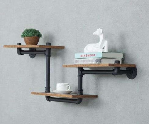 MAIKAILUN Industrial Floating Pipe Wall Mounted Shelves Rustic Modern Wood Shelving Bookcase 5 Layer Ladder Hanging Bookshelf for Home Bathroom Office Kitchen Decor(E) in Saudi Arabia