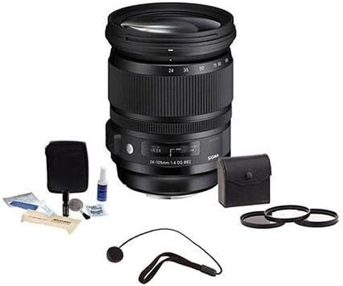 Adorama Sigma 24-105mm f/4.0 DG OS HSM Art Lens for Canon EOS Digital Cameras - Bundle with 82mm Filter Kit (UV/CPL/ND2), Cap Tether, and Cleaning Kit in Kuwait
