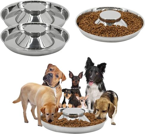 PetierWeit [3 PCS] Puppy Dog Food and Water Bowl with Raised Center Stainless Steel Diameter:11.4in/29 cm - Suitable for Small/Medium/Large Dogs in Kuwait