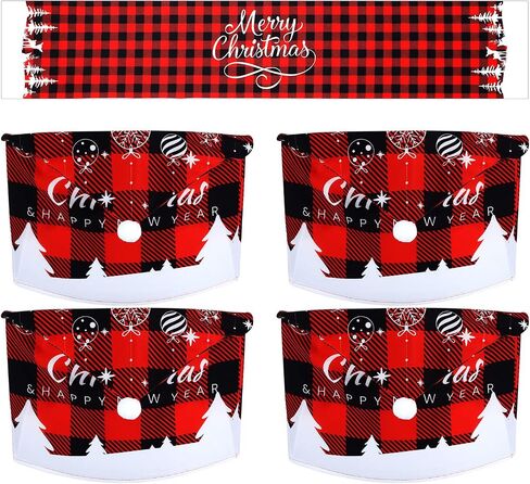 4 Pcs Christmas Covers for Chairs Buffalo Chair Covers with Red Black Buffalo Plaid Table Runner Christmas Dining Chair Cover Santa Hat Slipcover Xmas Chair Back Cover for Holiday Party Decoration in Saudi Arabia
